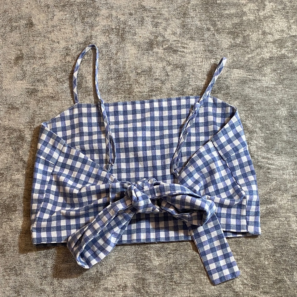 Brandy Melville Blue and White Gingham Crop Top One Size {373} - Picture 6 of 10